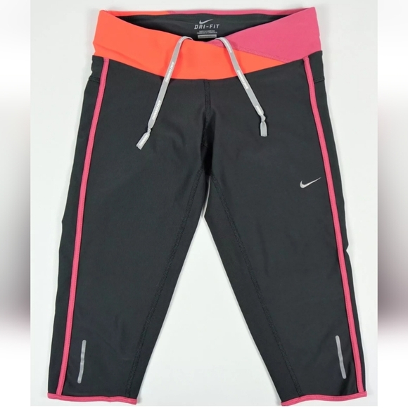 Nike Dri Fit Women's Capri Crop Running Capri Leggings Zip Pocket Gray Sz Large - Picture 1 of 7